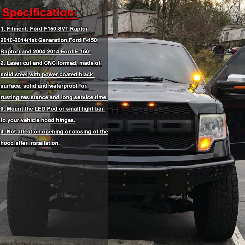 Dasen Upper Hood Left and Right Side Pillar Work Light Pod Mount Brackets Kit Compatible with Ford F-150 2004-2014, Fit SVT Raptor 2010-2014 - Image 4